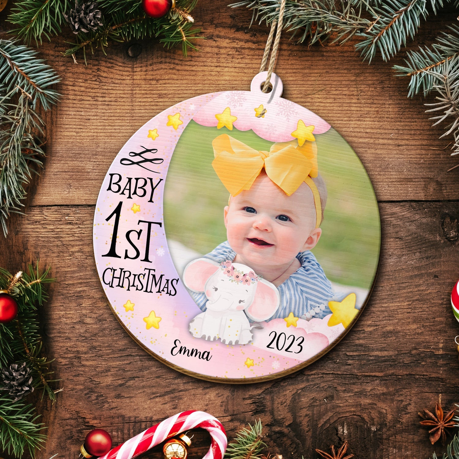 Custom Photo Baby First Christmas - Christmas Gift - Personalized Custom Shaped Wooden Ornament ORNA1210