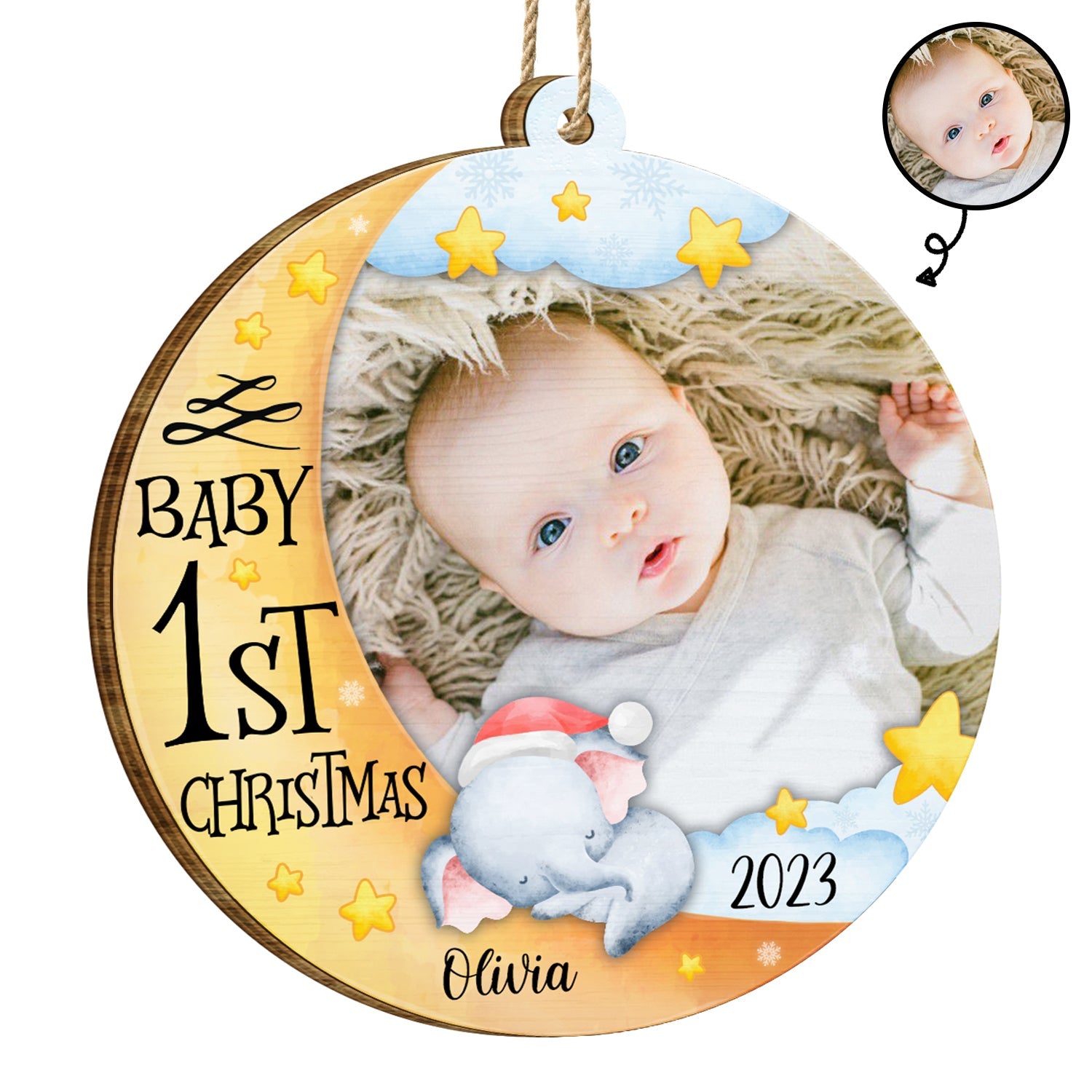 Custom Photo Baby First Christmas - Christmas Gift - Personalized Custom Shaped Wooden Ornament ORNA1210