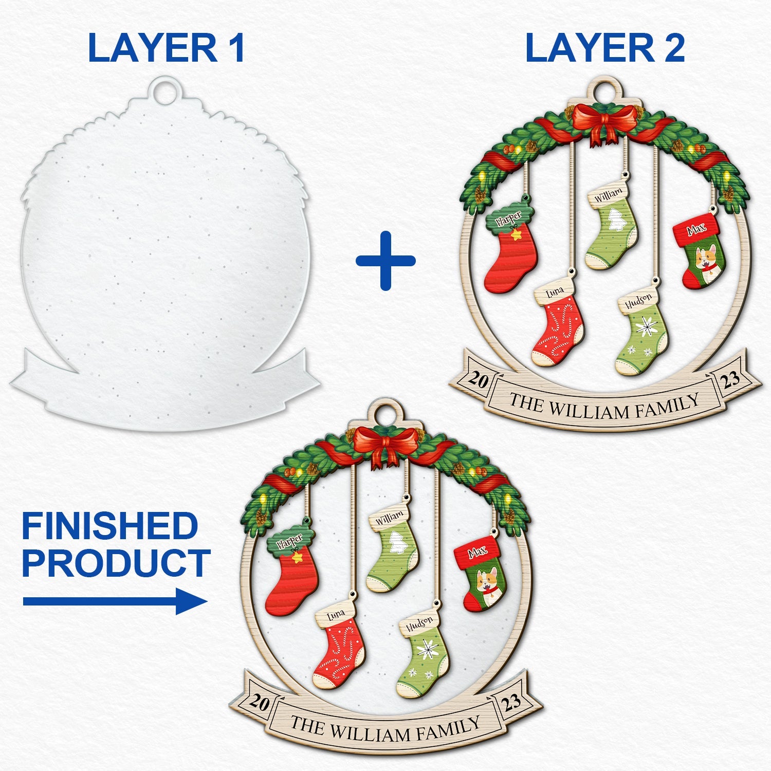 Family Christmas Stockings - Christmas Gift - Personalized 2-Layered Mix Ornament ORNA1210