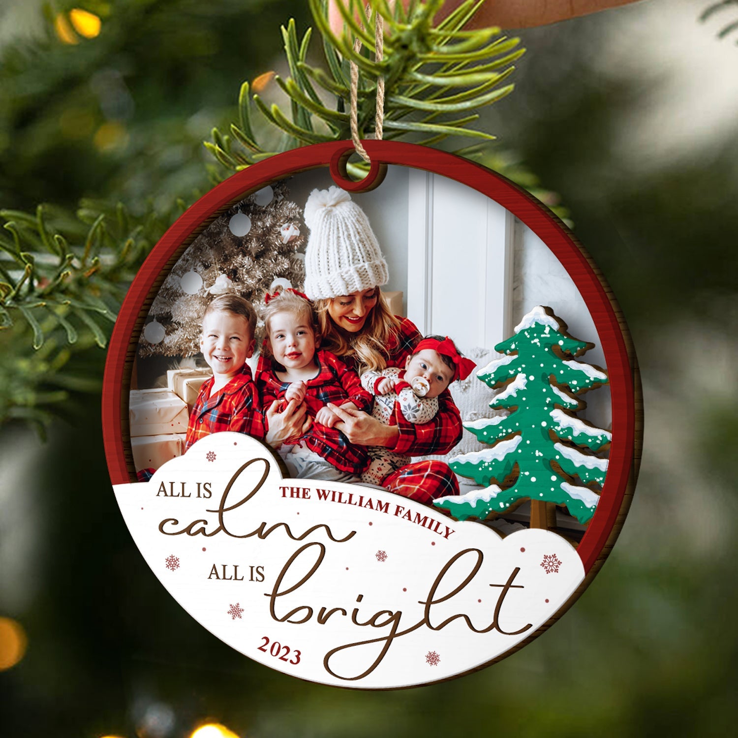 Custom Photo All Is Calm All Is Bright - Christmas Gift - Personalized 2-Layered Wooden Ornament ORNA1210