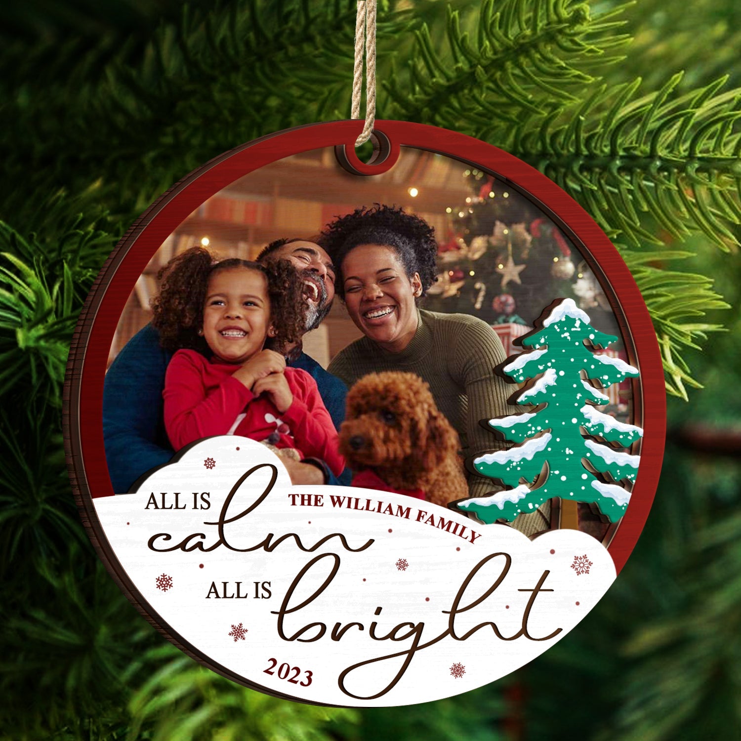 Custom Photo All Is Calm All Is Bright - Christmas Gift - Personalized 2-Layered Wooden Ornament ORNA1210