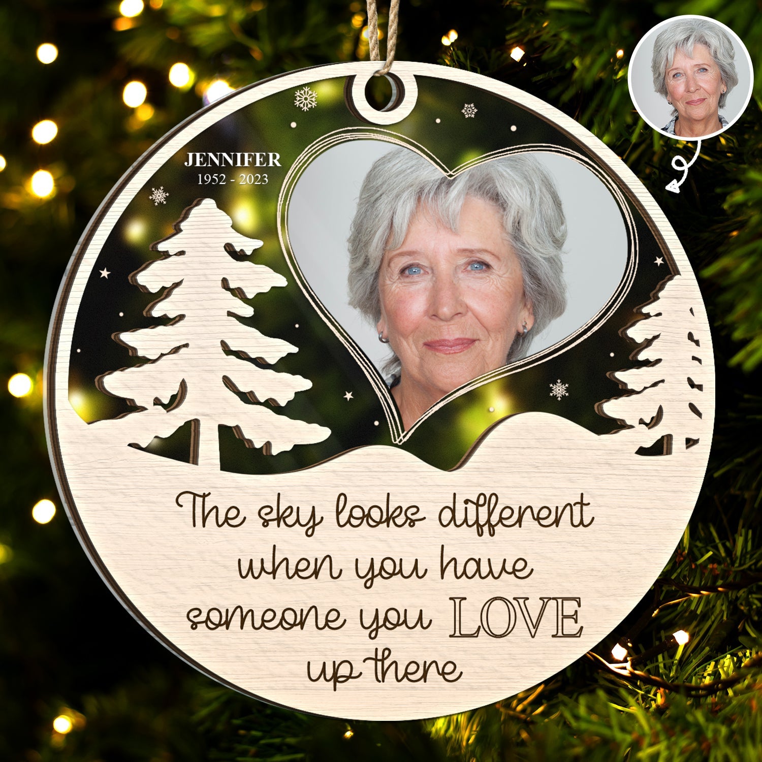 Custom Photo The Sky Looks Different - Christmas, Memorial Gift - Personalized 2-Layered Mix Ornament ORNA1210
