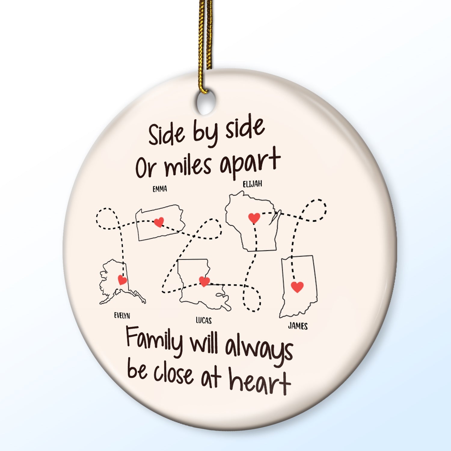 Side By Side Or Miles Apart - Christmas Gift For Family - Personalized Circle Ceramic Ornament ORNA1210