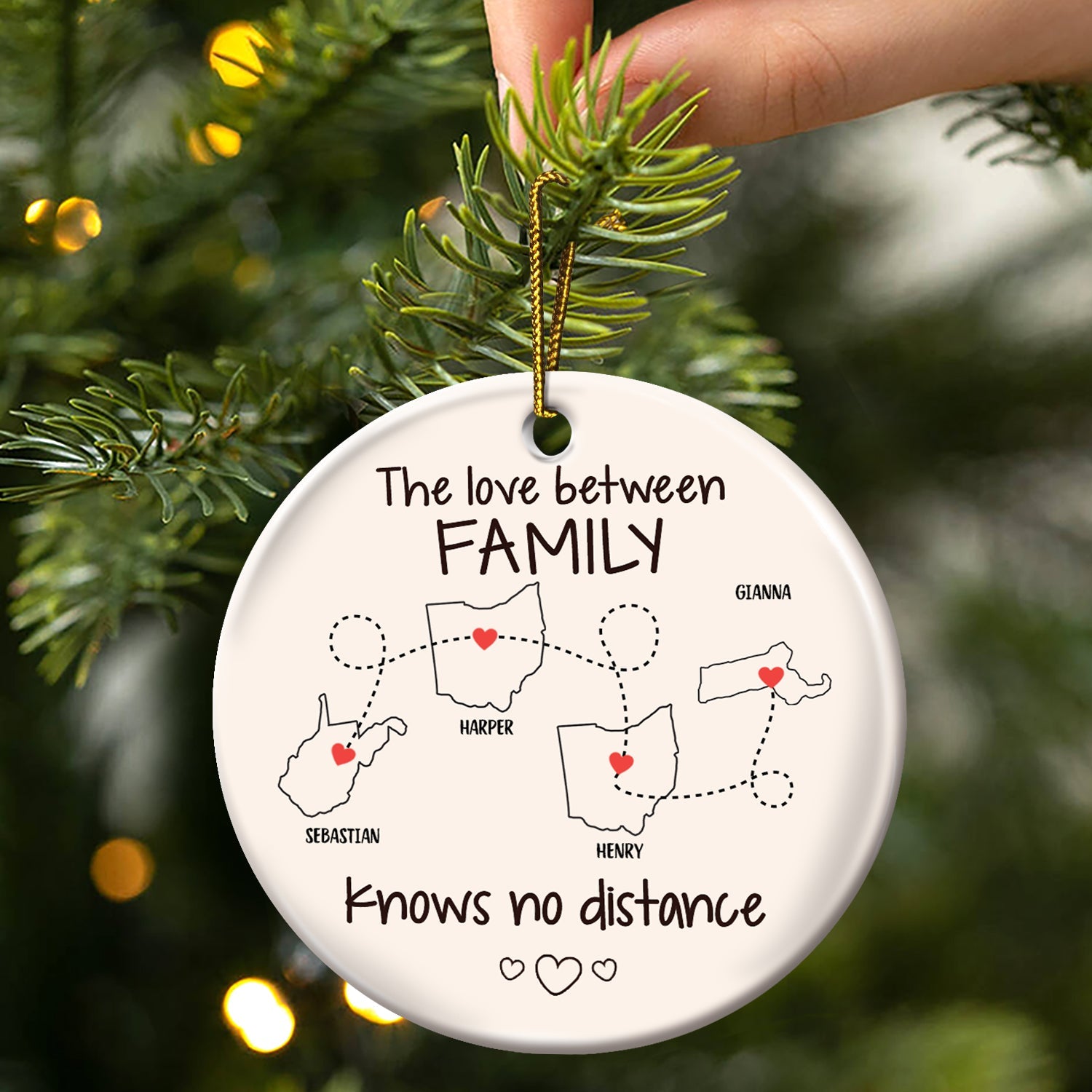 Side By Side Or Miles Apart - Christmas Gift For Family - Personalized Circle Ceramic Ornament ORNA1210