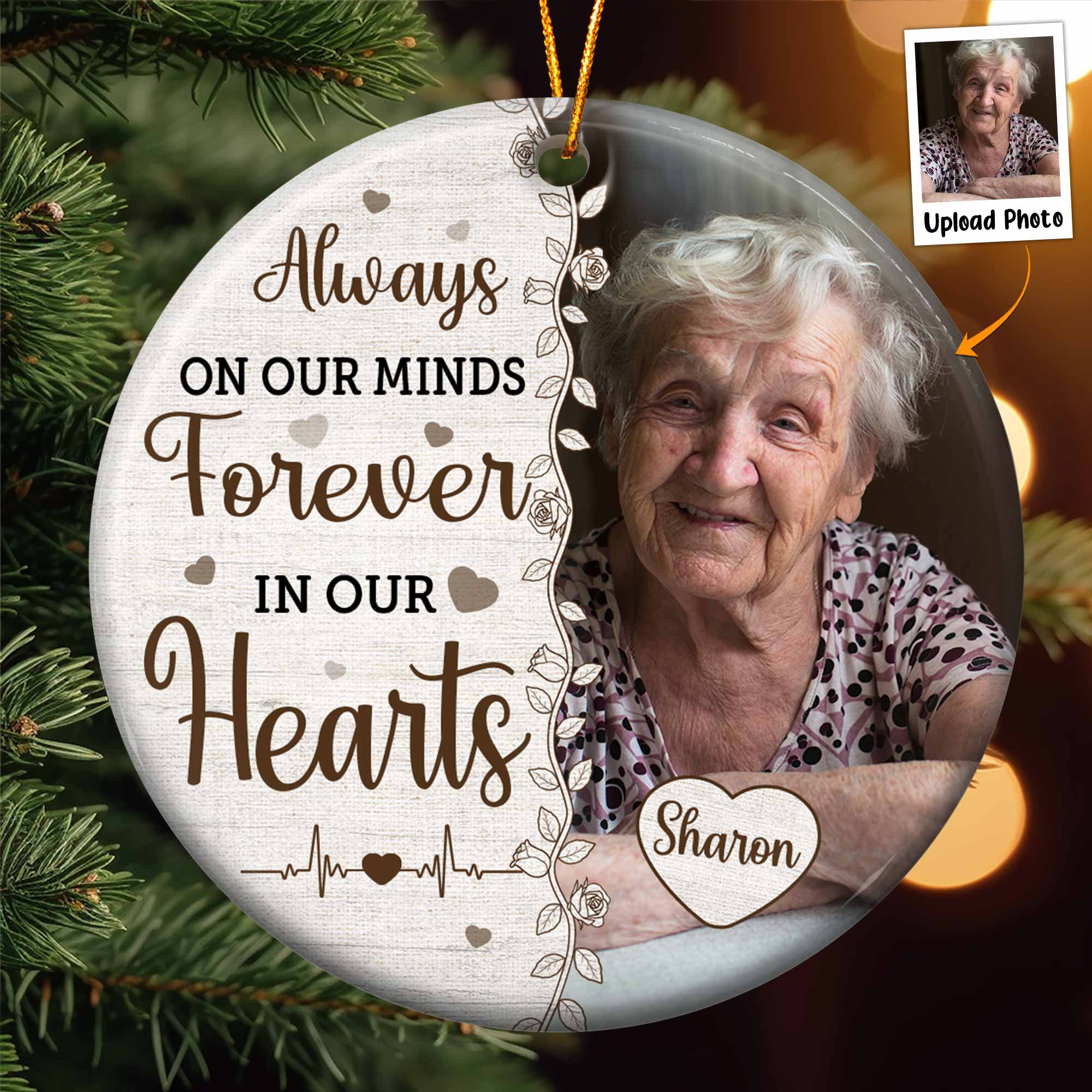 Always On Our Minds Forever In Our Hearts - Personalized Ceramic Photo Ornament ORNA1210