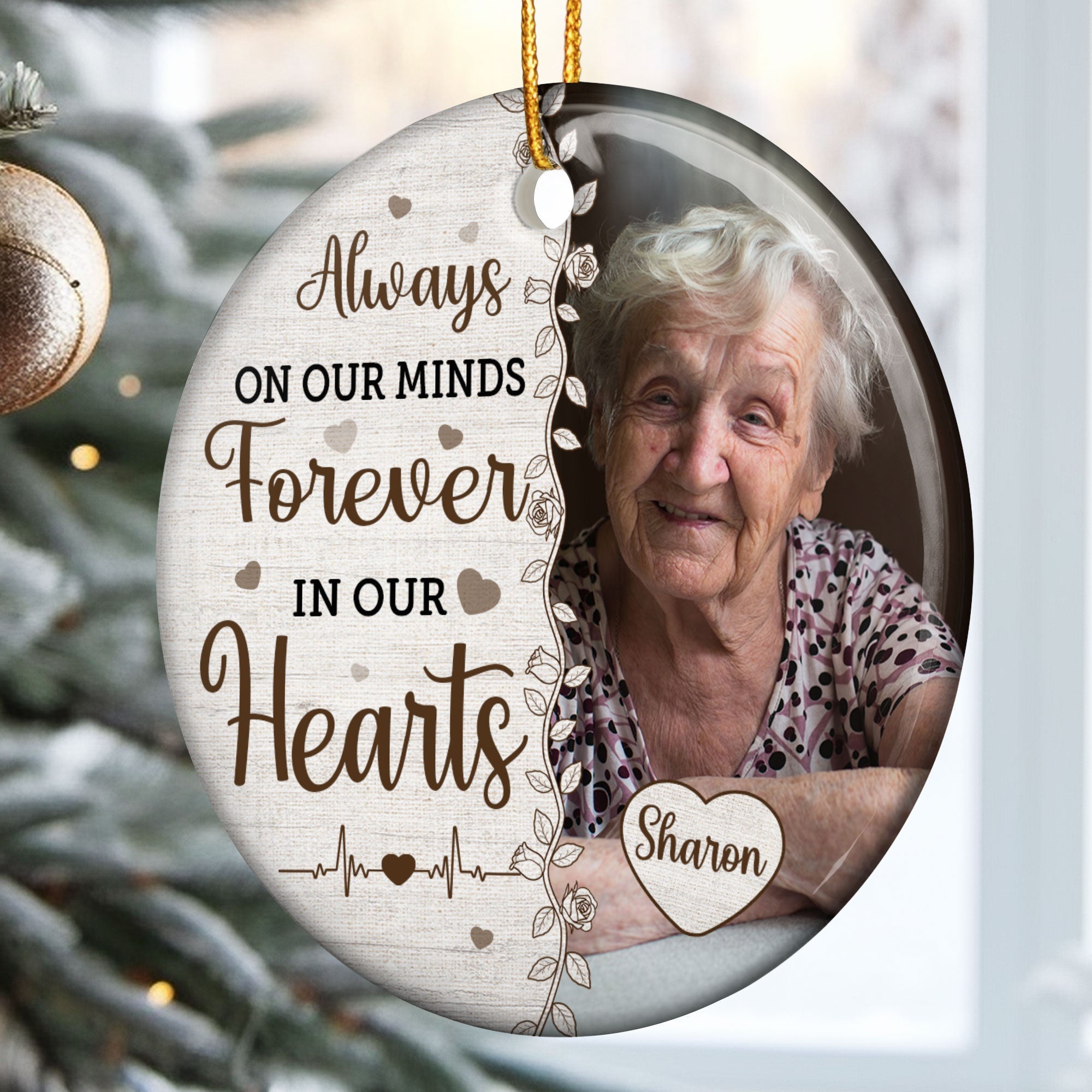 Always On Our Minds Forever In Our Hearts - Personalized Ceramic Photo Ornament ORN0810