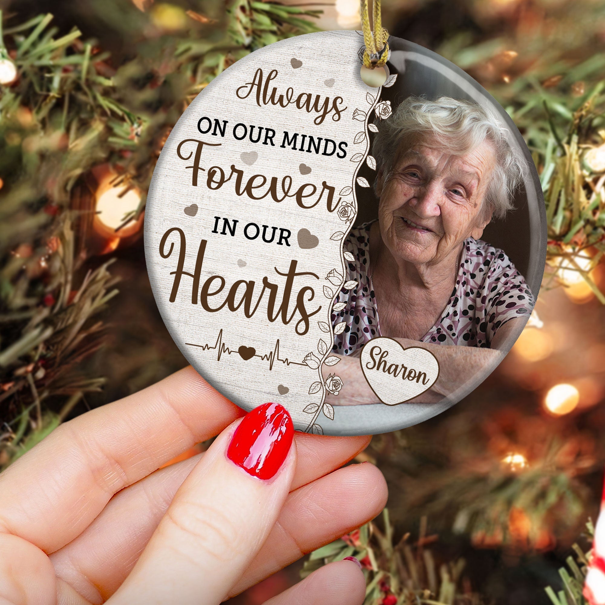 Always On Our Minds Forever In Our Hearts - Personalized Ceramic Photo Ornament ORNA1210