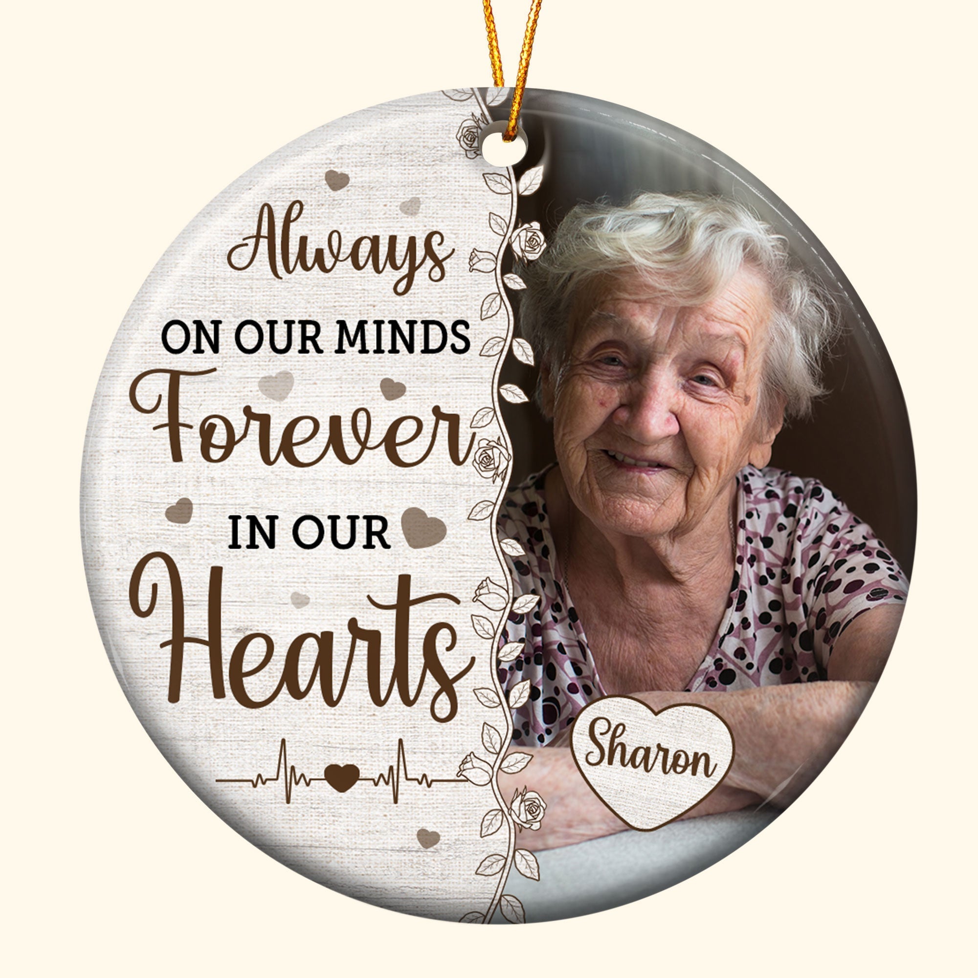 Always On Our Minds Forever In Our Hearts - Personalized Ceramic Photo Ornament ORNA1210