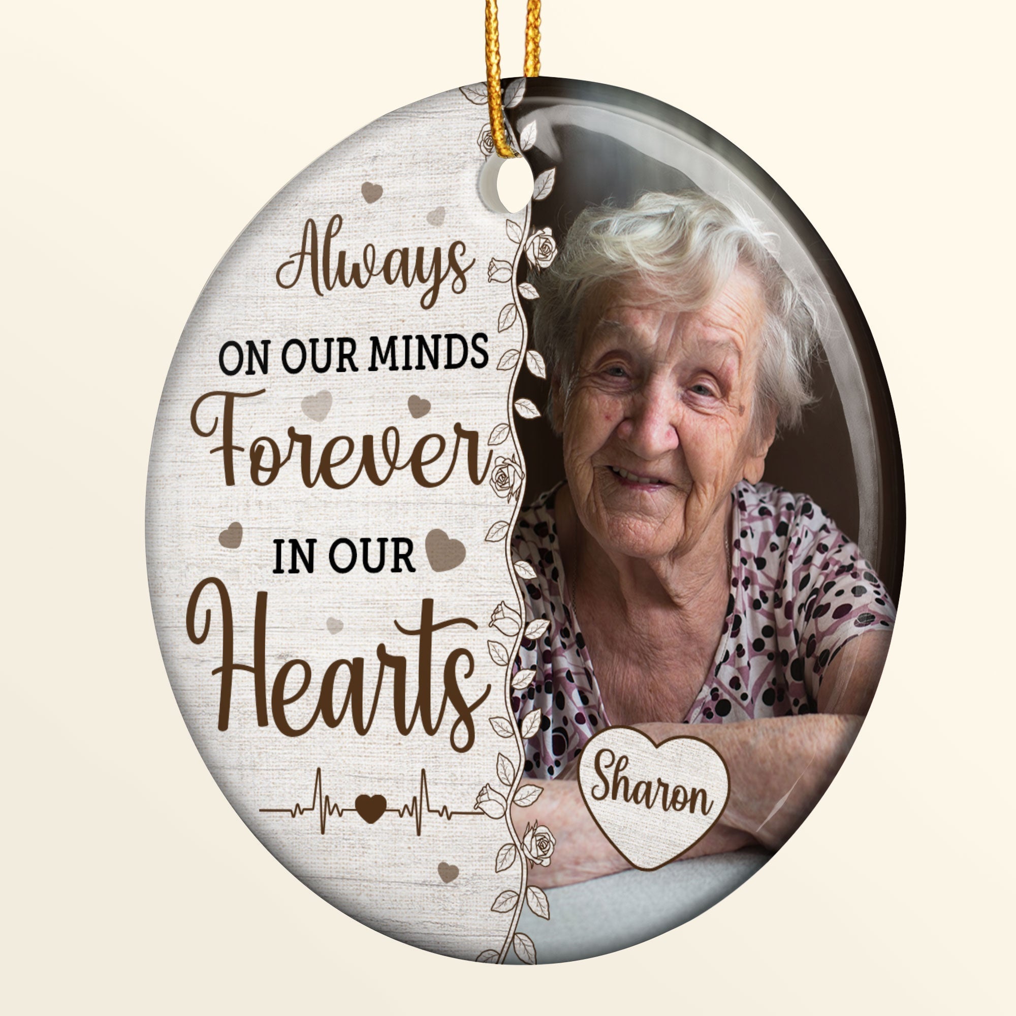 Always On Our Minds Forever In Our Hearts - Personalized Ceramic Photo Ornament ORN0810