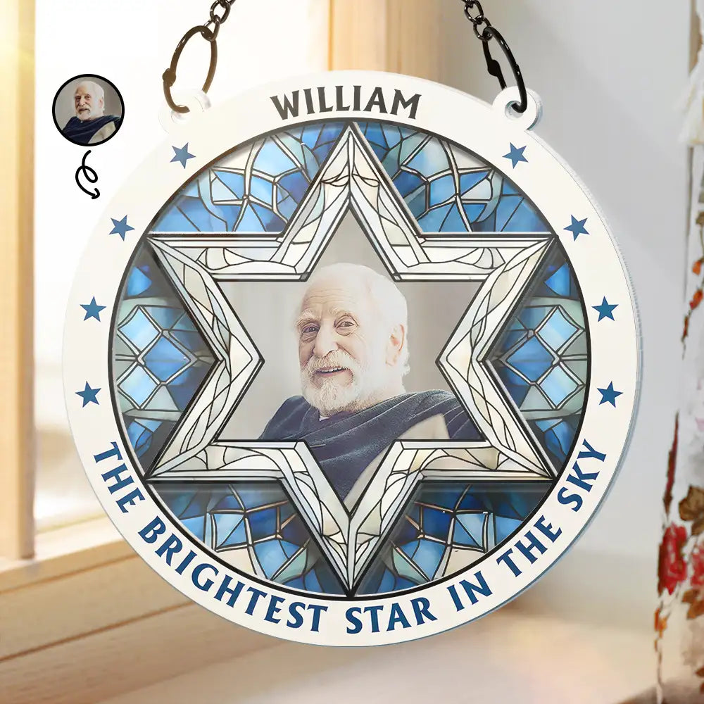 Custom Photo The Brightest Star Memorial - Personalized Acrylic Window Hanging Suncatcher ORNA1210