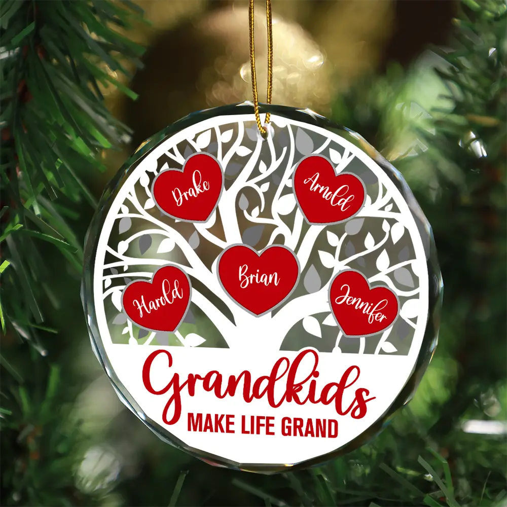Love Grows Here Christmas Family - Personalized Circle Glass Ornament ORNA1210