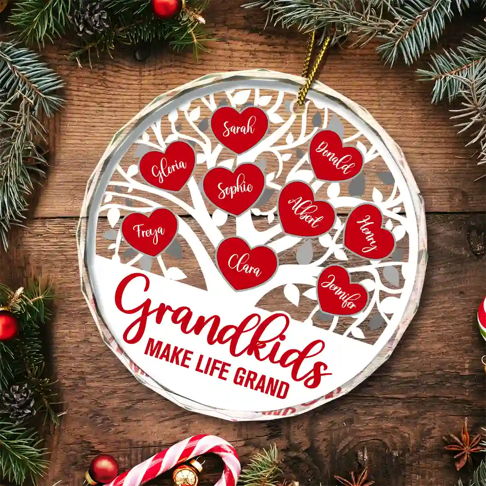 Love Grows Here Christmas Family - Personalized Circle Glass Ornament ORNA1210