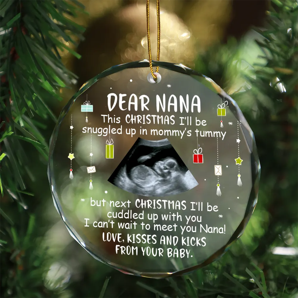 Custom Photo Baby Bump To Daddy, Mommy New Parents Christmas - Personalized Circle Glass Ornament ORNA1210