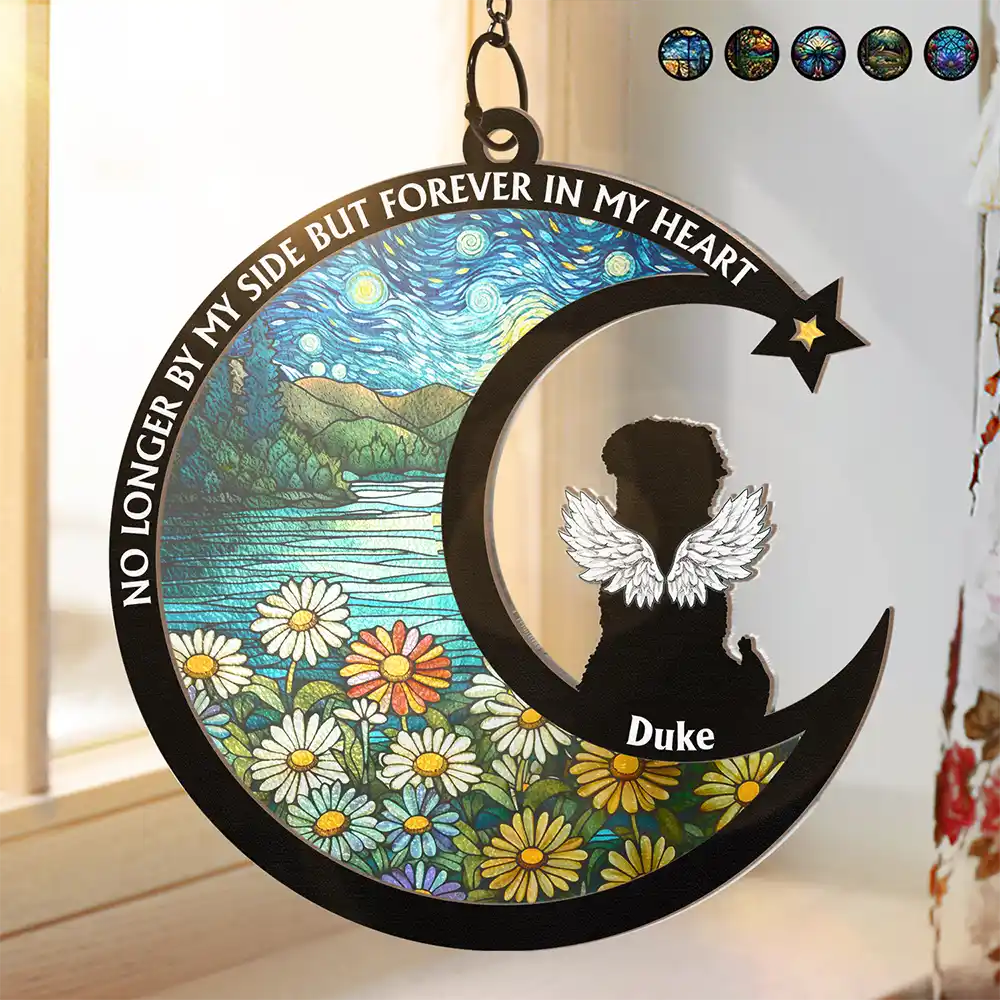 No Longer By My Side Dog Cat Memorial - Personalized Window Hanging Suncatcher Ornament ORNA1210