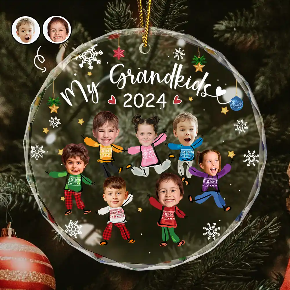 Custom Photo My Grandkids Grandparents Family - Personalized Circle Glass Ornament ORNA1210