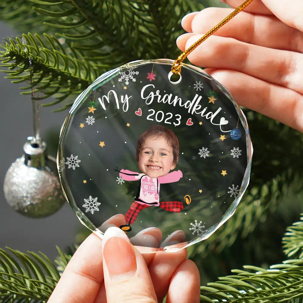 Custom Photo My Grandkids Grandparents Family - Personalized Circle Glass Ornament ORNA1210