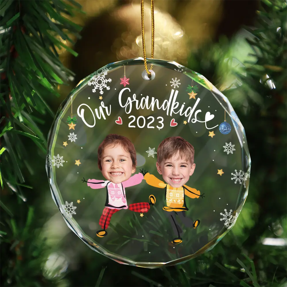 Custom Photo My Grandkids Grandparents Family - Personalized Circle Glass Ornament ORNA1210