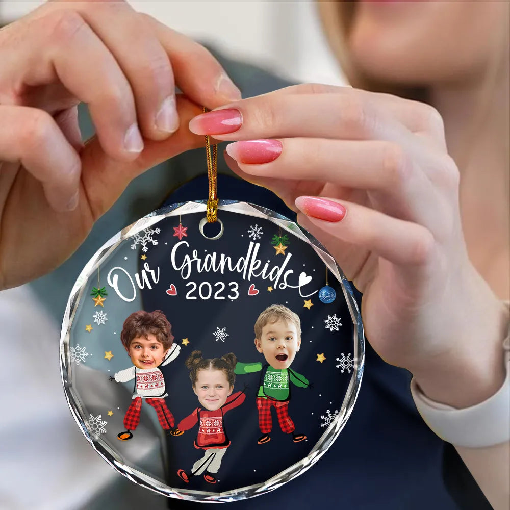 Custom Photo My Grandkids Grandparents Family - Personalized Circle Glass Ornament ORNA1210