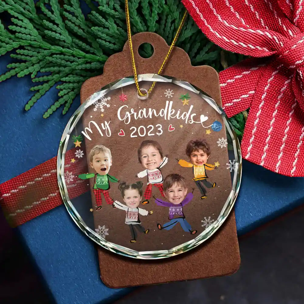 Custom Photo My Grandkids Grandparents Family - Personalized Circle Glass Ornament ORNA1210