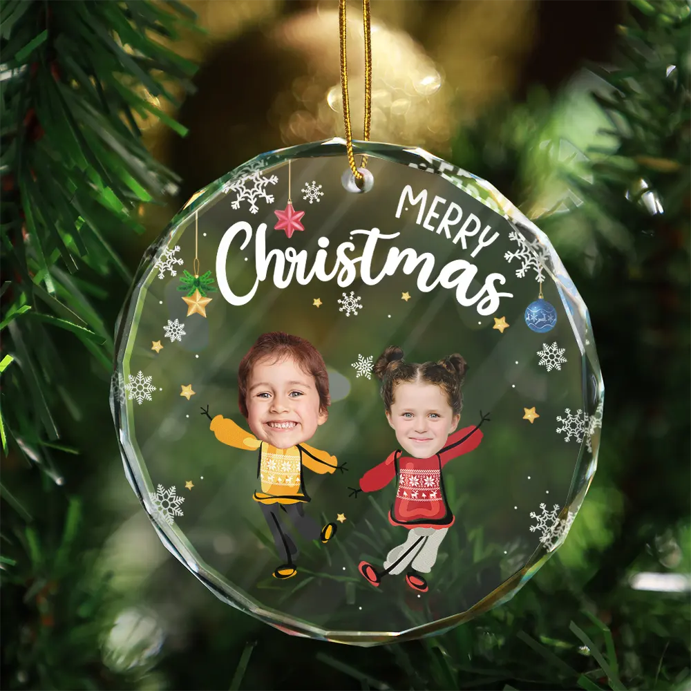Custom Photo Dear Santa Define Naughty Family Kids - Personalized Circle Glass Ornament ORNA1210
