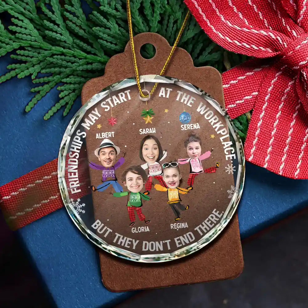 Custom Photo Friendships May Start At The Workplace Christmas Colleagues - Personalized Circle Glass Ornament ORNA1210