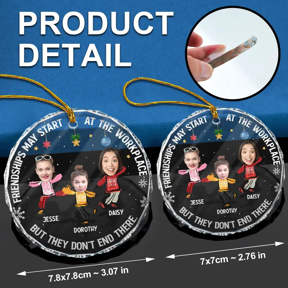 Custom Photo Friendships May Start At The Workplace Christmas Colleagues - Personalized Circle Glass Ornament ORNA1210