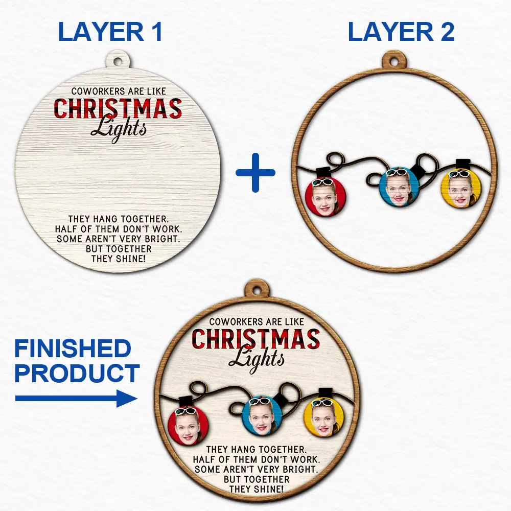 Custom Photo Coworkers Are Like Christmas Lights - Personalized 2-Layered Wooden Ornament ORNA1210