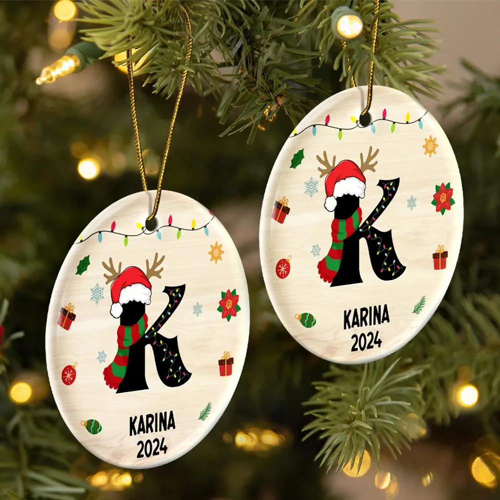 Name Monogram Christmas Family - Personalized Combo Circle Ceramic Ornament Set ORNA1210