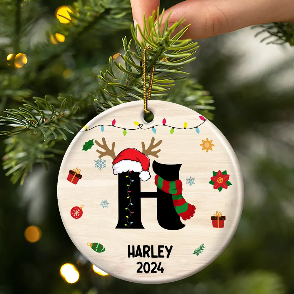 Name Monogram Christmas Family - Personalized Combo Circle Ceramic Ornament Set ORNA1210