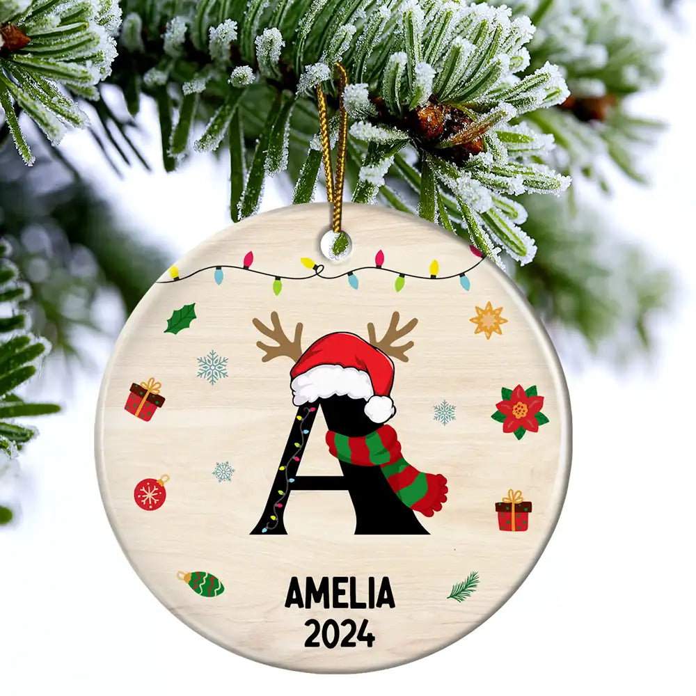 Name Monogram Christmas Family - Personalized Combo Circle Ceramic Ornament Set ORNA1210