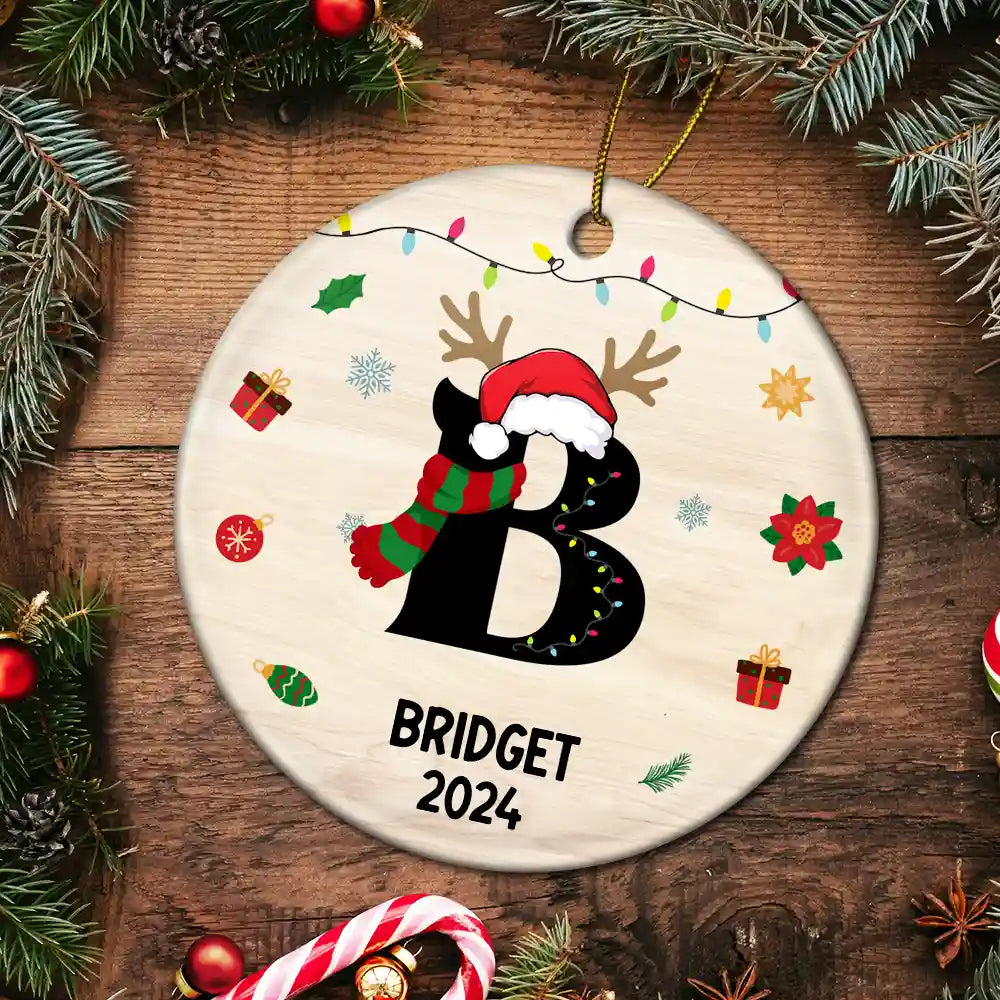 Name Monogram Christmas Family - Personalized Combo Circle Ceramic Ornament Set ORNA1210