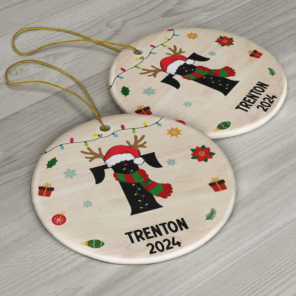 Name Monogram Christmas Family - Personalized Combo Circle Ceramic Ornament Set ORNA1210