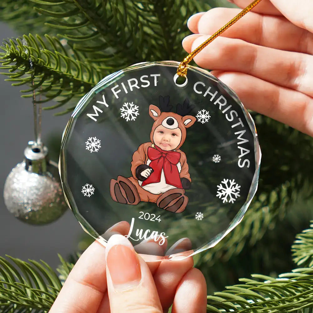 Custom Photo Baby's First Christmas Costumes - Personalized Circle Glass Ornament ORNA1210