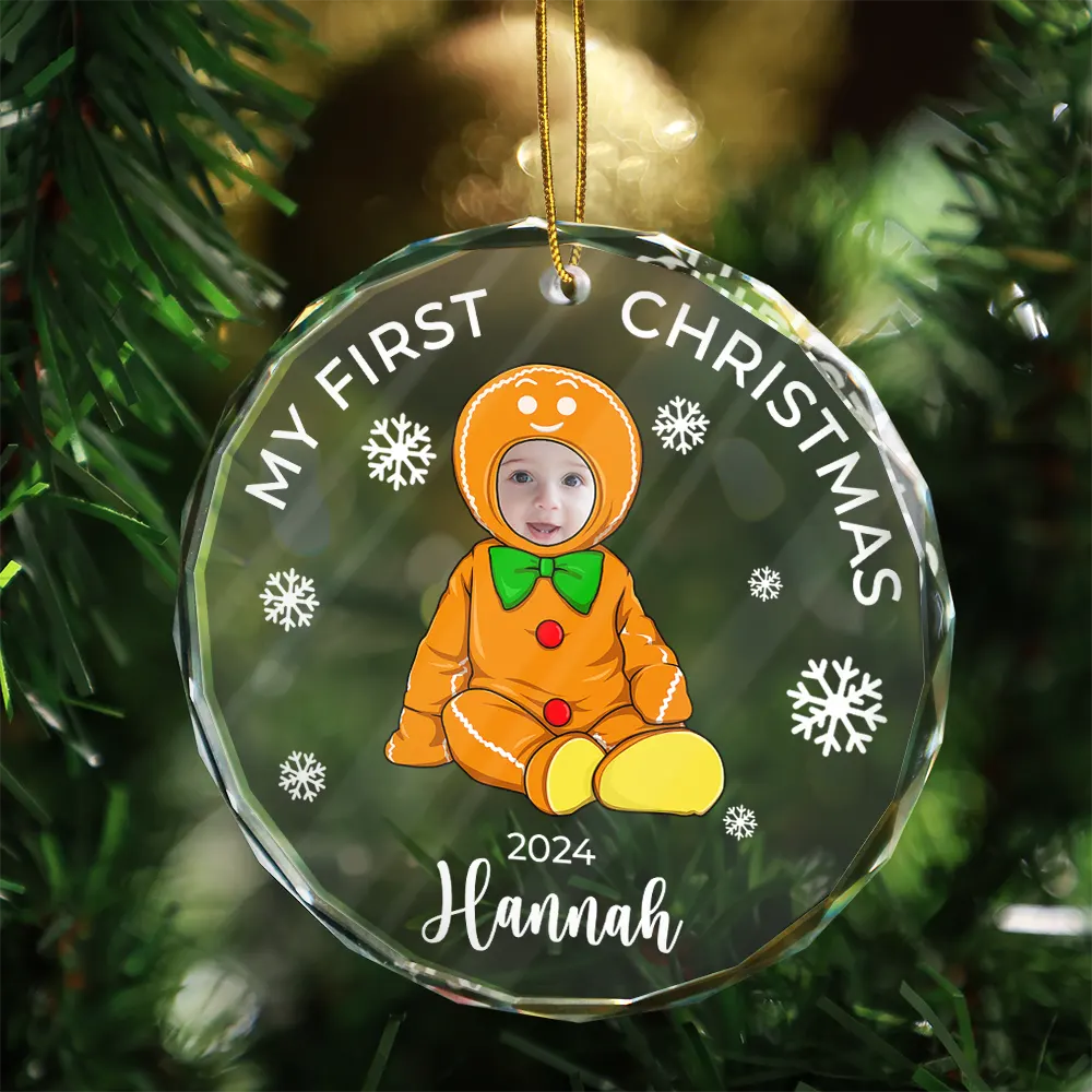Custom Photo Baby's First Christmas Costumes - Personalized Circle Glass Ornament ORNA1210