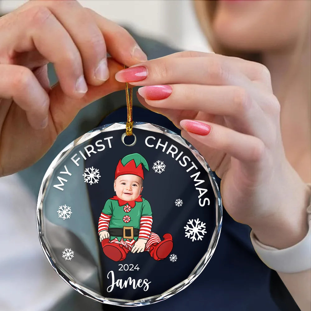 Custom Photo Baby's First Christmas Costumes - Personalized Circle Glass Ornament ORNA1210