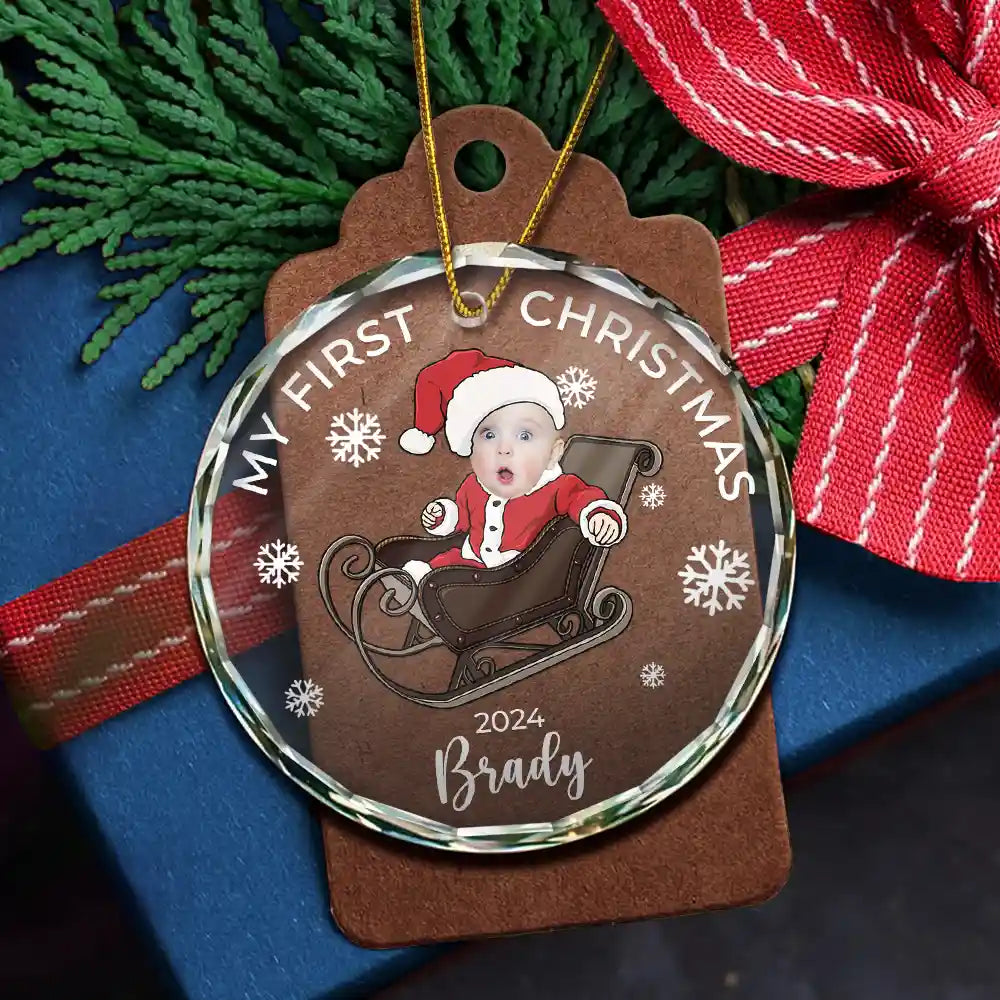 Custom Photo Baby's First Christmas Costumes - Personalized Circle Glass Ornament ORNA1210
