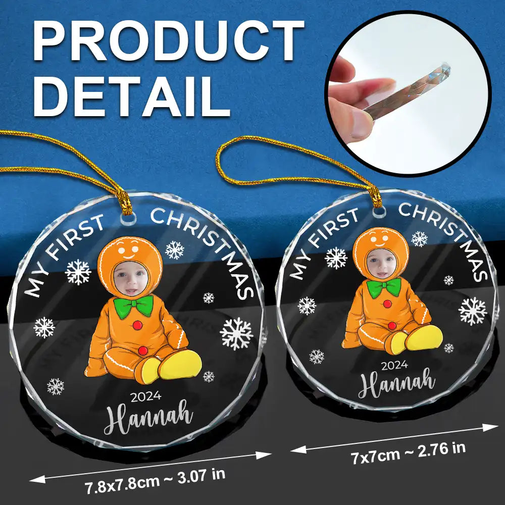 Custom Photo Baby's First Christmas Costumes - Personalized Circle Glass Ornament ORNA1210