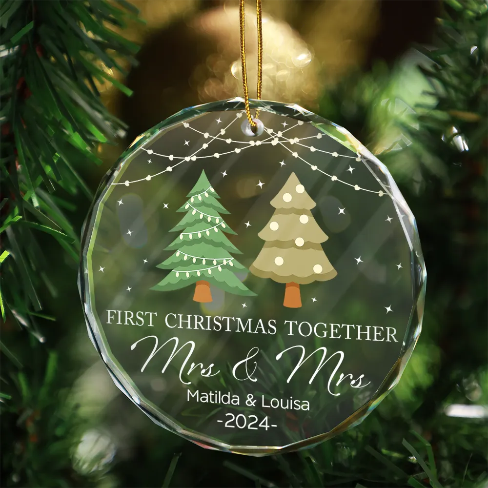 Christmas Tree First Christmas Married - Personalized Circle Glass Ornament ORNA1210