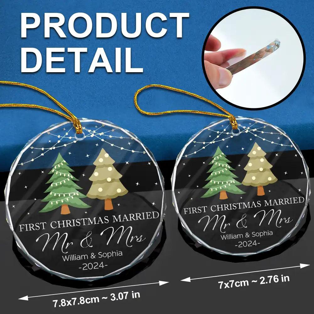 Christmas Tree First Christmas Married - Personalized Circle Glass Ornament ORNA1210