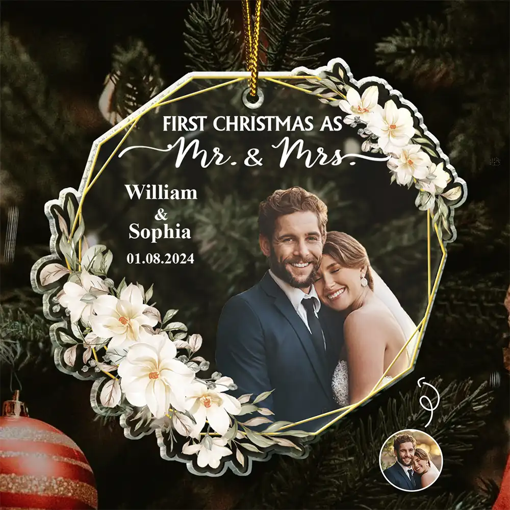 Custom Photo First Christmas Married - Personalized Custom Shaped Acrylic Ornament ORNA1210