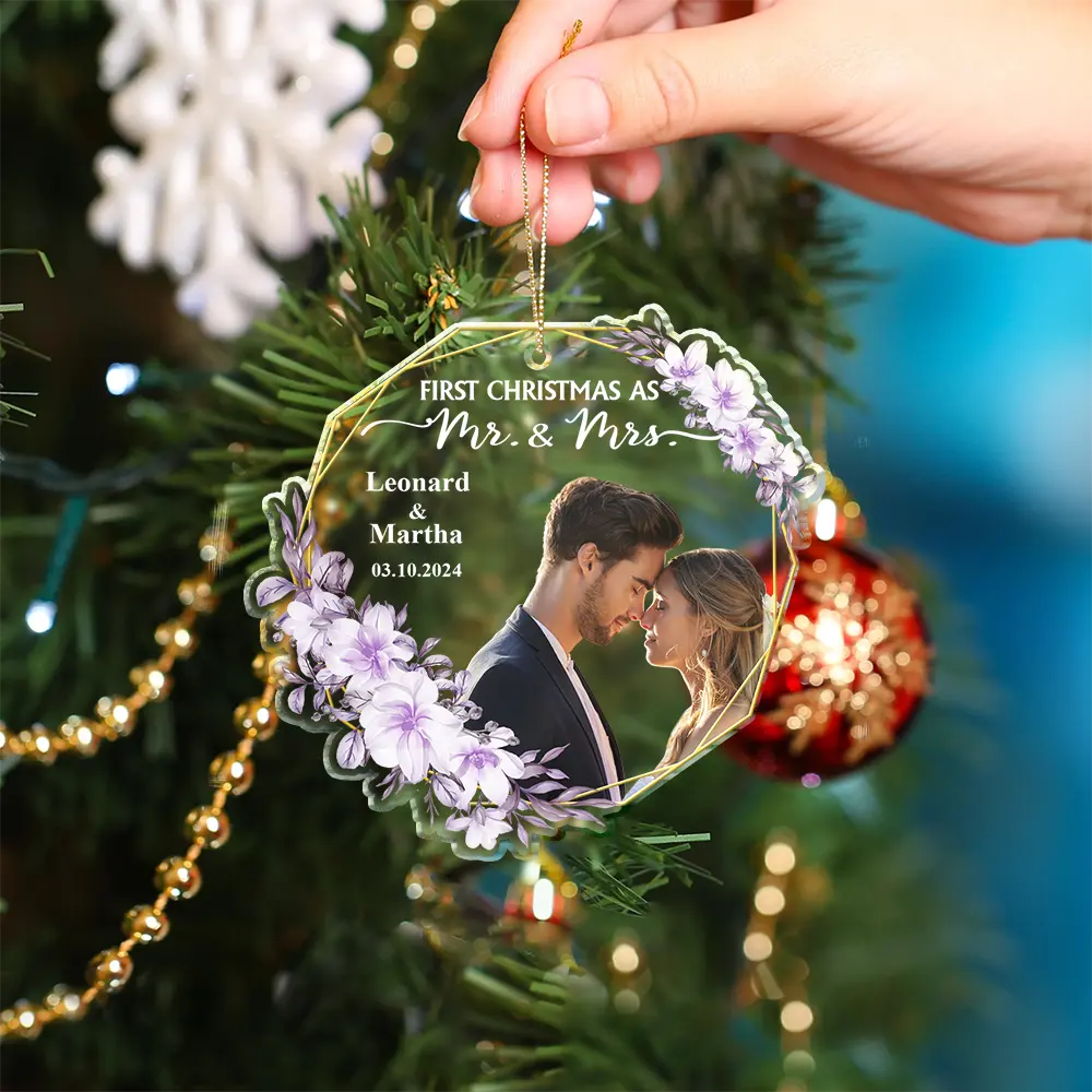 Custom Photo First Christmas Married - Personalized Custom Shaped Acrylic Ornament ORNA1210