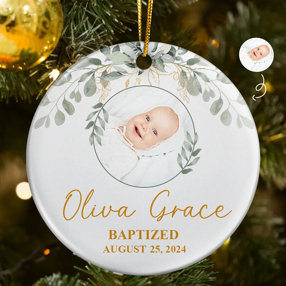 Custom Photo Baptized Baby - Personalized Circle Ceramic Ornament ORNA1210
