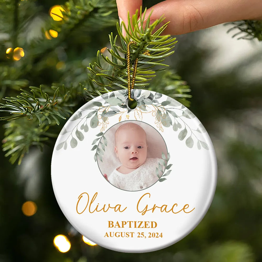 Custom Photo Baptized Baby - Personalized Circle Ceramic Ornament ORNA1210