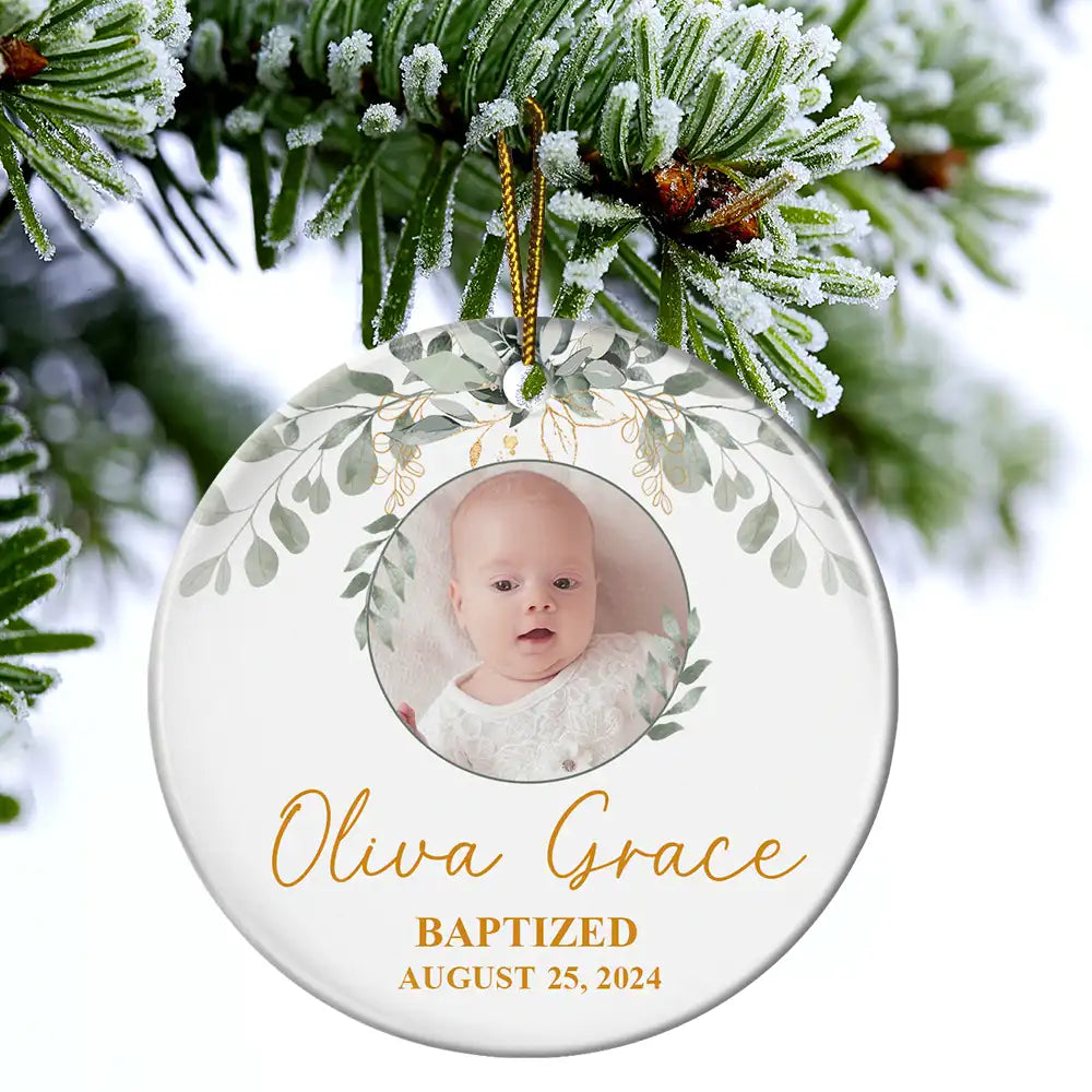 Custom Photo Baptized Baby - Personalized Circle Ceramic Ornament ORNA1210