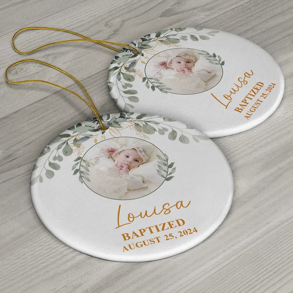 Custom Photo Baptized Baby - Personalized Circle Ceramic Ornament ORNA1210