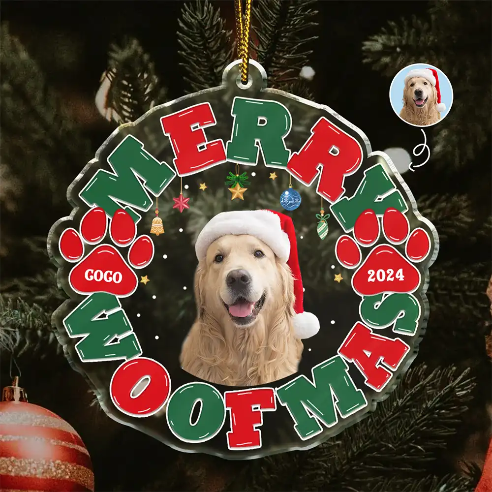 Custom Photo Meowy Catmas Merry Woofmas - Personalized Custom Shaped Acrylic Ornament ORNA1210