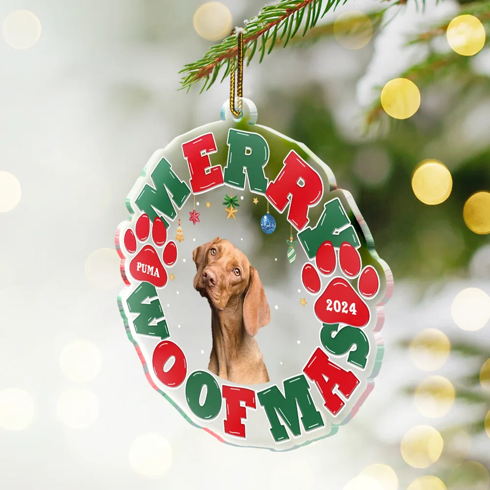 Custom Photo Meowy Catmas Merry Woofmas - Personalized Custom Shaped Acrylic Ornament ORNA1210