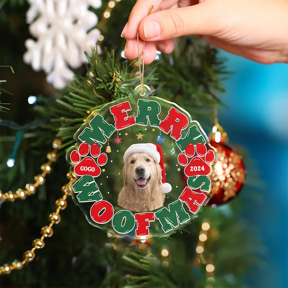Custom Photo Meowy Catmas Merry Woofmas - Personalized Custom Shaped Acrylic Ornament ORNA1210