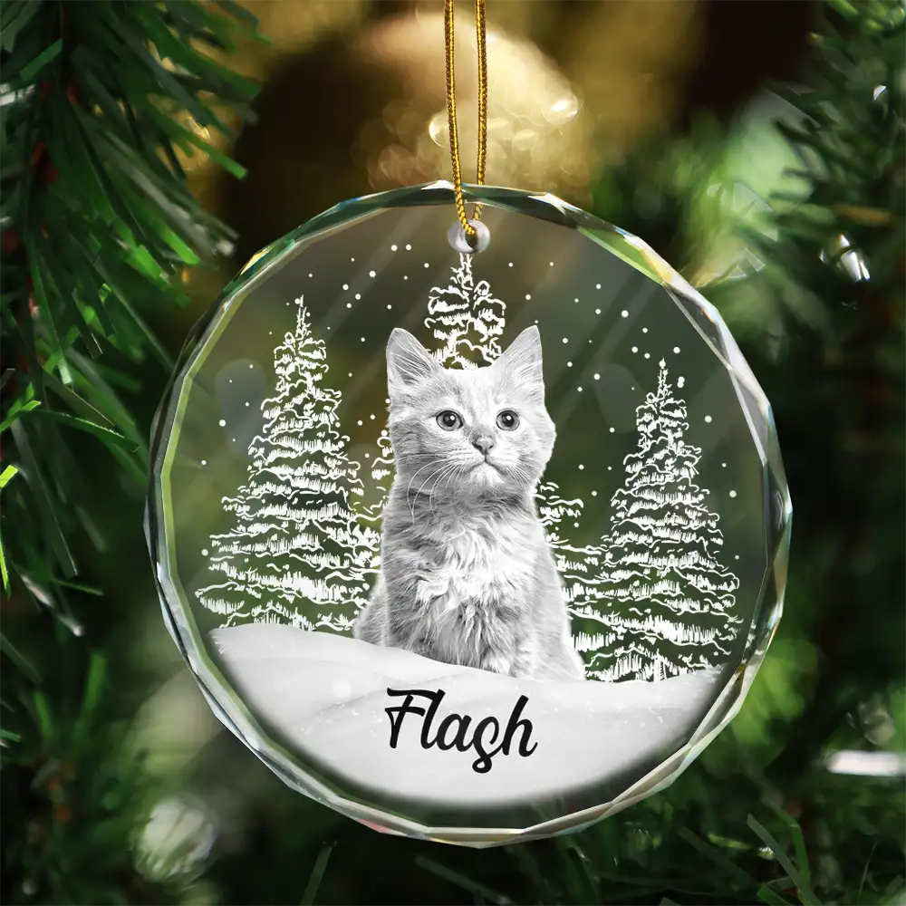 Custom Photo Grayscale Dog Face Pet Memorial - Personalized Circle Glass Ornament ORNA1210