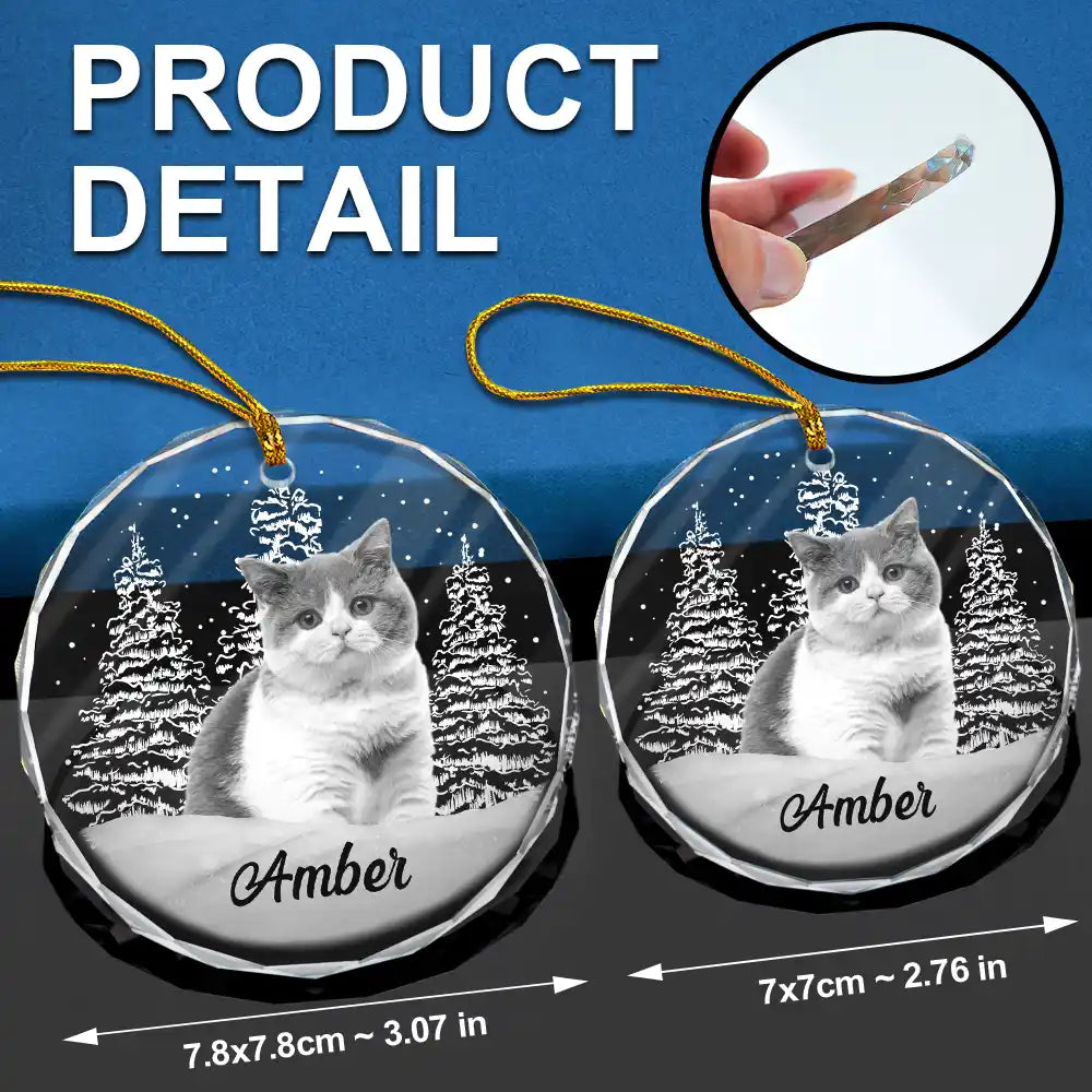 Custom Photo Grayscale Dog Face Pet Memorial - Personalized Circle Glass Ornament ORNA1210